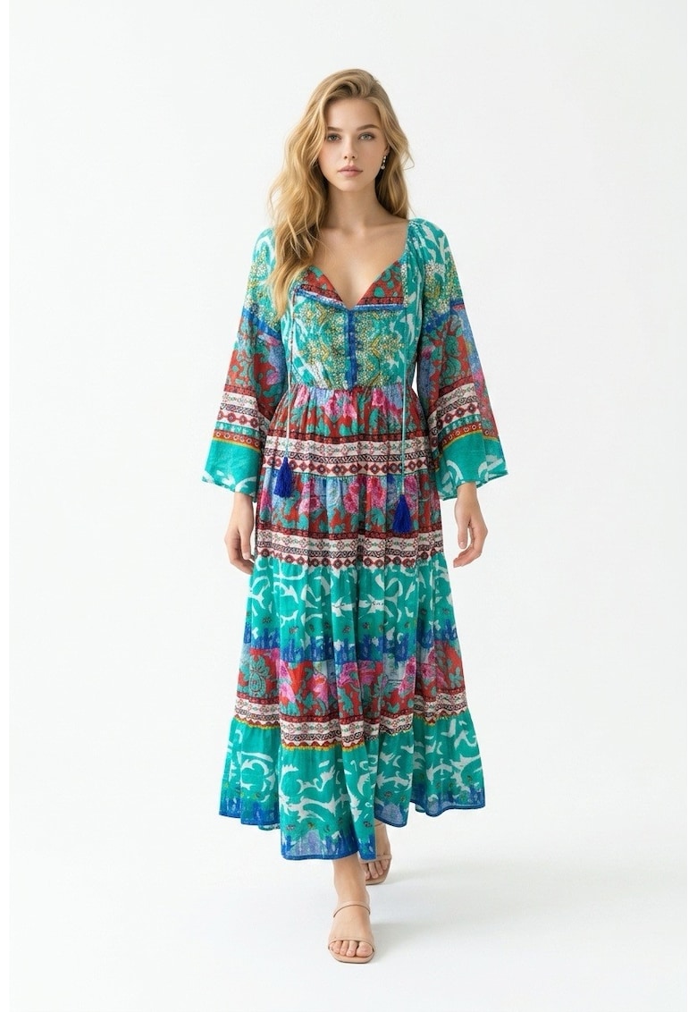 Rochie lunga din poplin imprimat