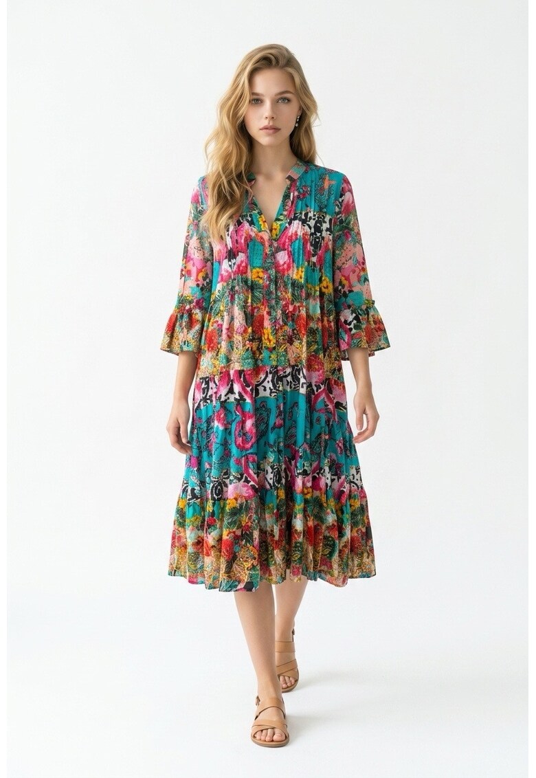 Rochie midi din bumbac imprimat