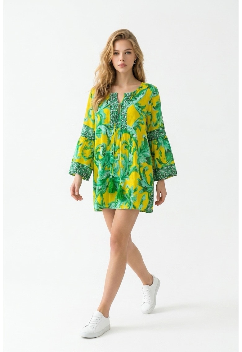 Rochie scurta tip camasa din bumbac imprimat