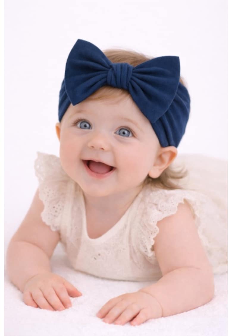 Bentita lata - bleumarin - pentru fetite cu fundita - Model AL 34938 - 0-12 luni