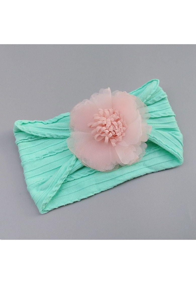 Bentita verde lata cu model din tesatura si fundita din tulle - Model AL 34983 - 0-12 luni