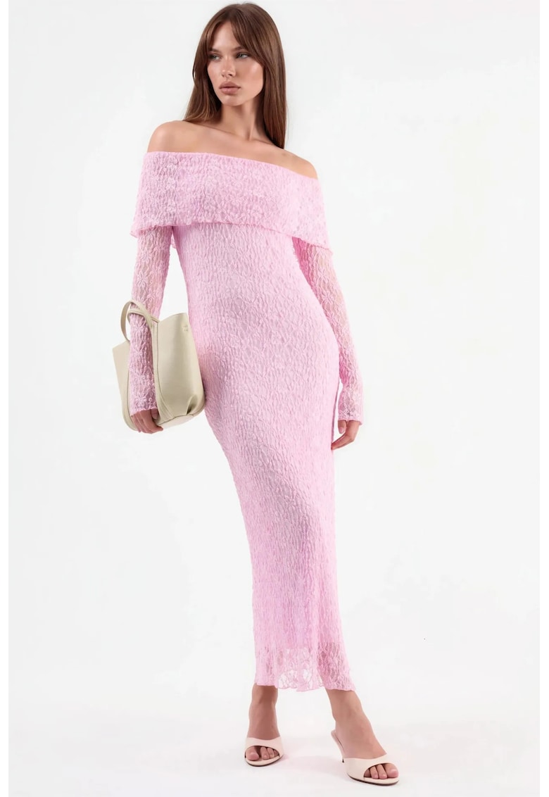 Rochie Midi Bodycon Eleganta - Roz Aprins - Fara Bretele - Poliester-Elastan