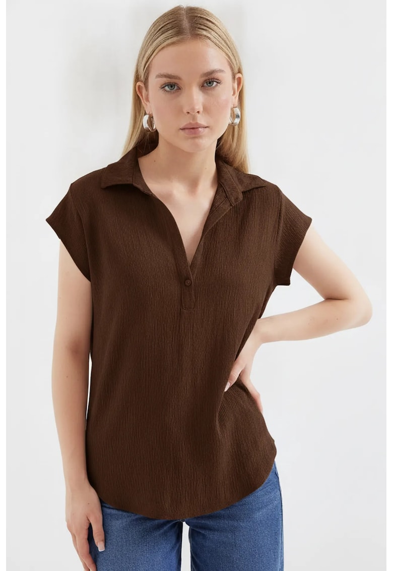 Bluze dama - Bluza Polo fara maneci - lejer - maro cafea - poliester-lycra
