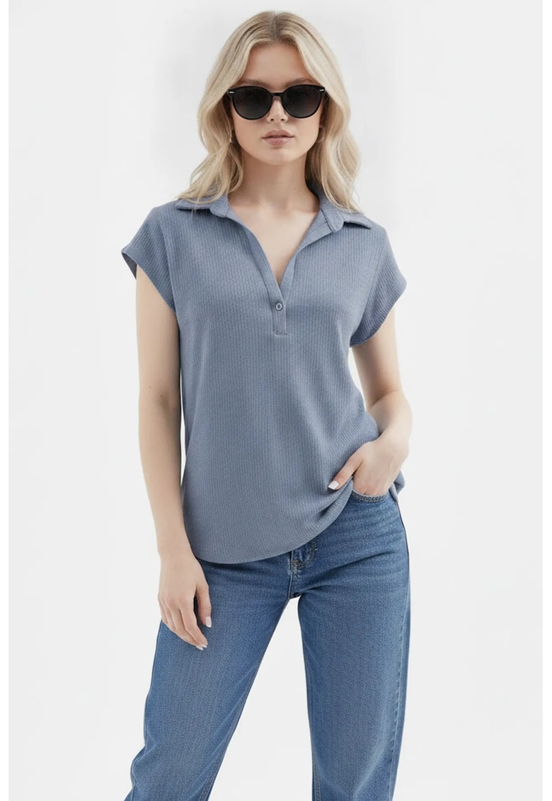 Bluze dama - Bluza Polo fara maneci - casual - albastru maya - poliester si lycra