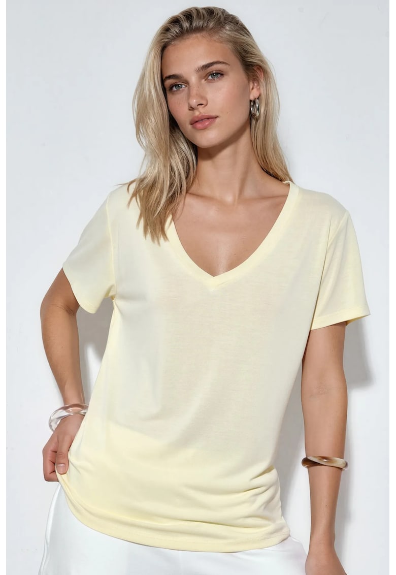 Bluza casual - maneca scurta - crem natural - modal si poliester