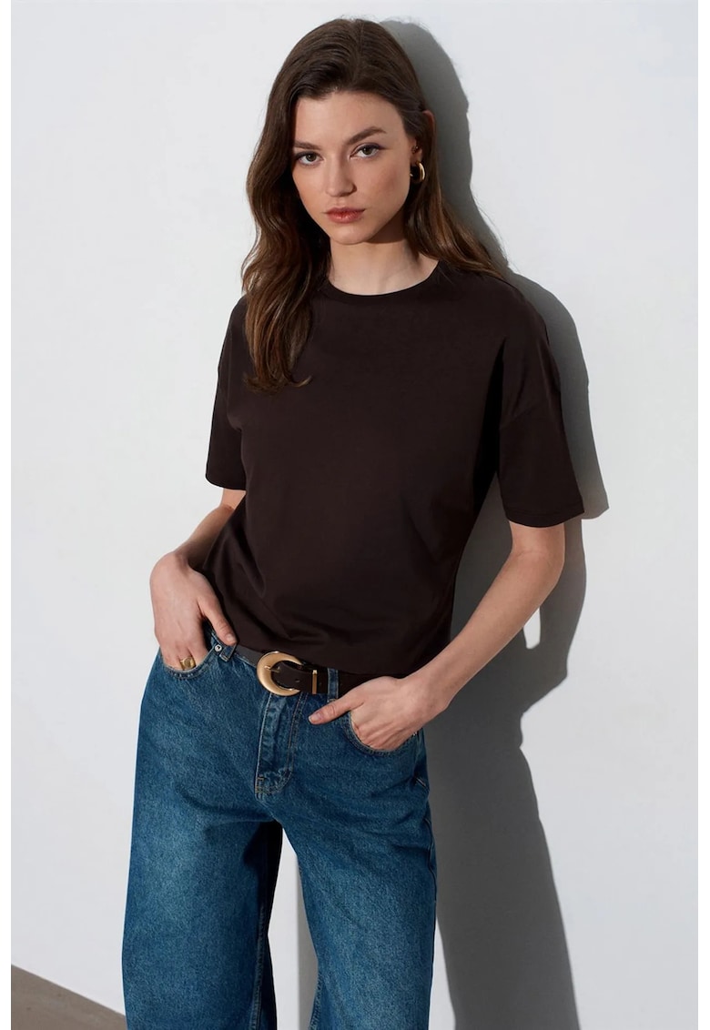 Tricouri dama - tricou din bumbac - maneca scurta - maro cafea