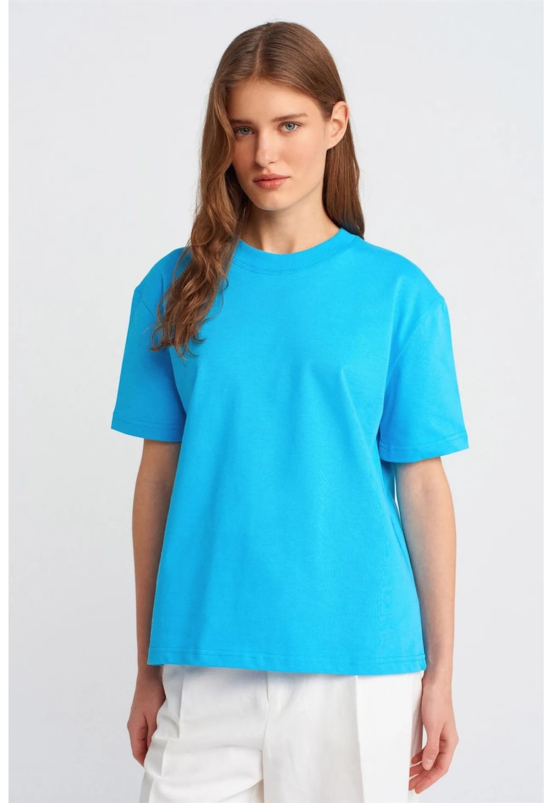 Tricou bumbac - guler rotund - maneci scurte - albastru cerulean