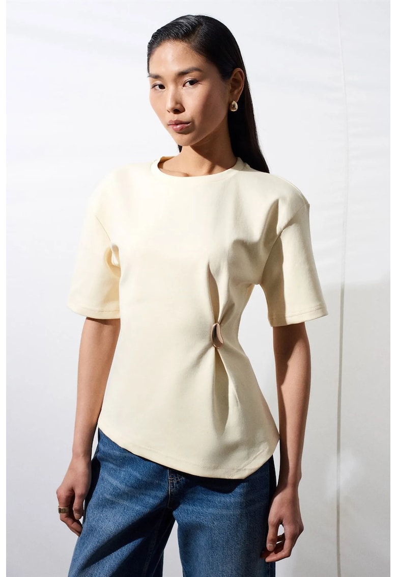 Tricou dama - regular fit - maneca scurta - crem natural - bumbac - poliester - elastan -