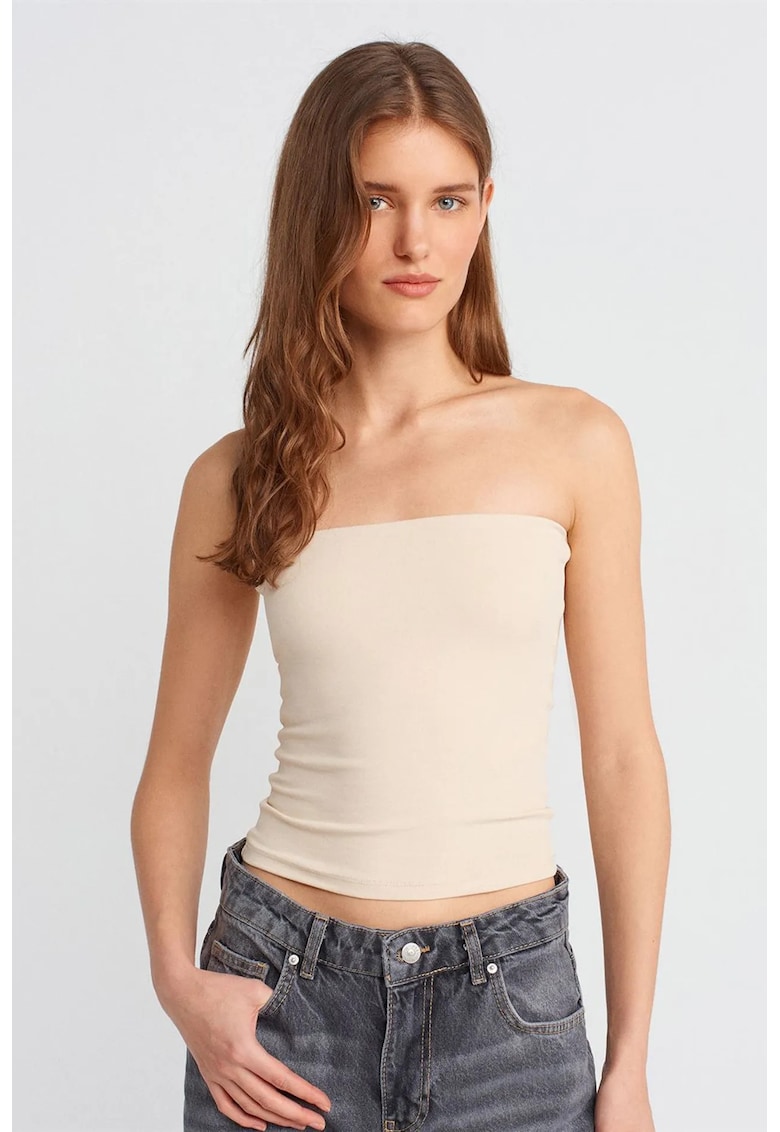 Bluza dama - bandeau bodycon - slim fit - crem natural - bumbac