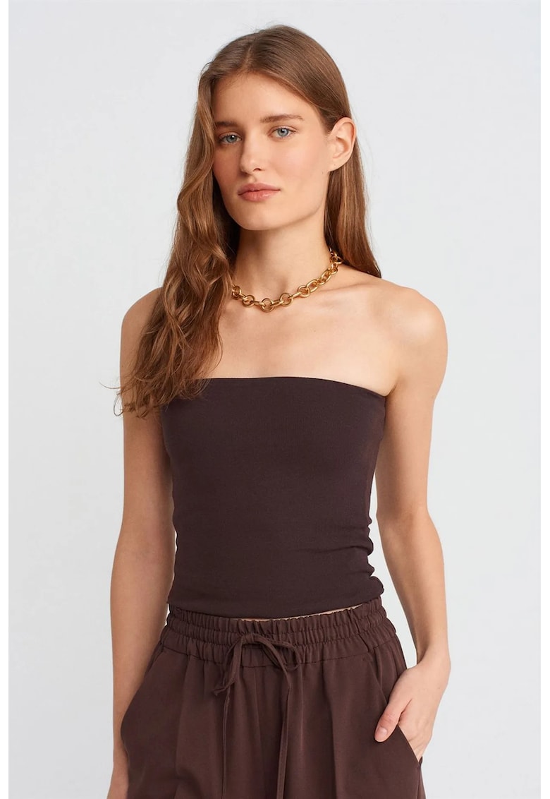 Bluza bandeau bodycon - slim fit - maro cafea - bumbac cu elastan -