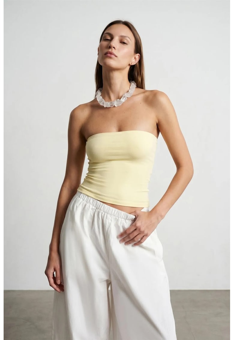 Bluza dama - tip bandeau - slim fit - galben lamaie - 96% bumbac