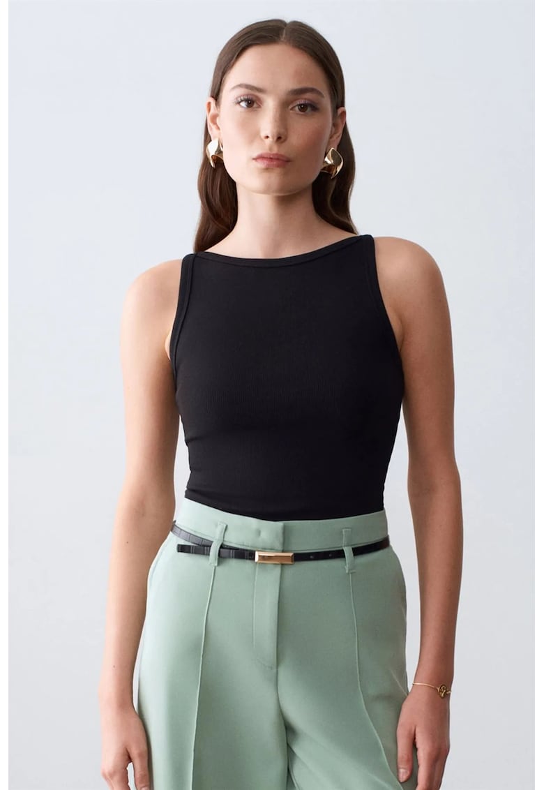 Bluza dama - halterneck - elasticitate - negru - bumbac