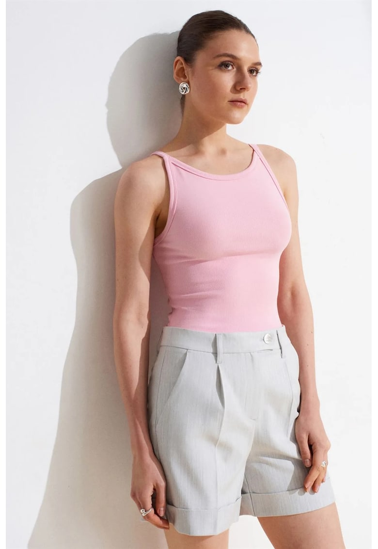 Maiou fara maneci - roz pudrat - din bumbac cu elastan - stil casual