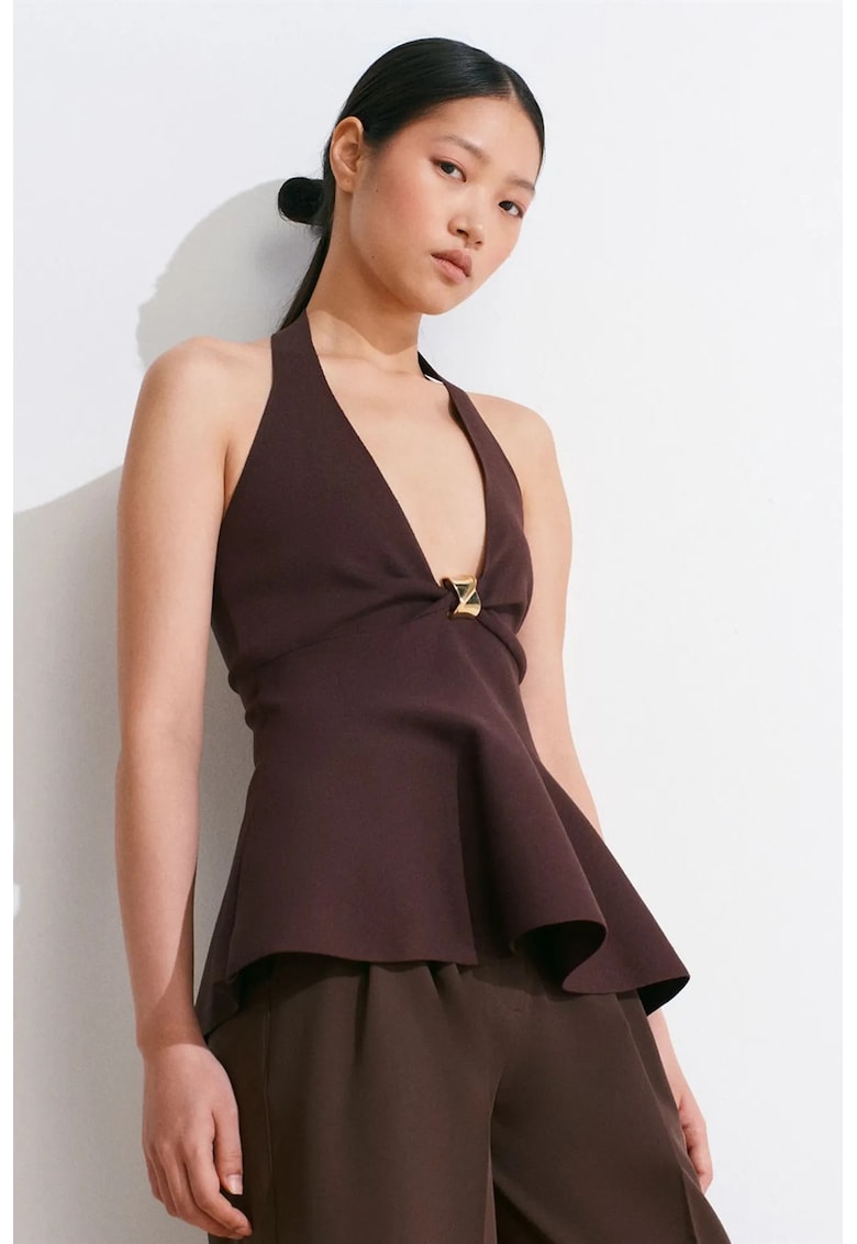 Bluze dama - Bluza Seamless Halter Peplum - elegant - maro mocha inchis - fara inchidere -