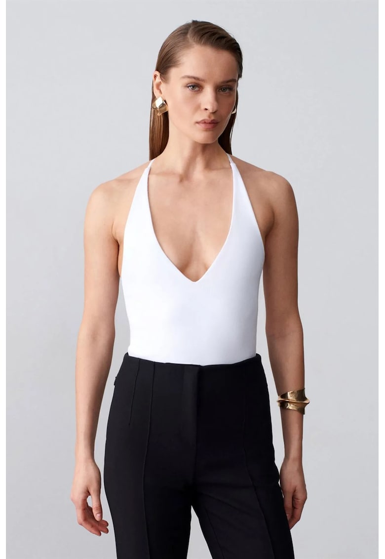 Body Slim Fit cu Decupaje - Alb - 95% bumbac - 5% elastan