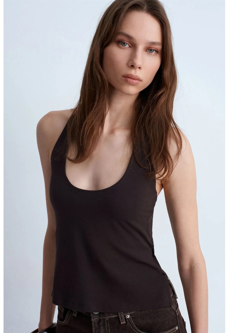 Maiou dama - Halterneck - decupaje - negru - 47% modal - 46% bumbac - 7% elastan