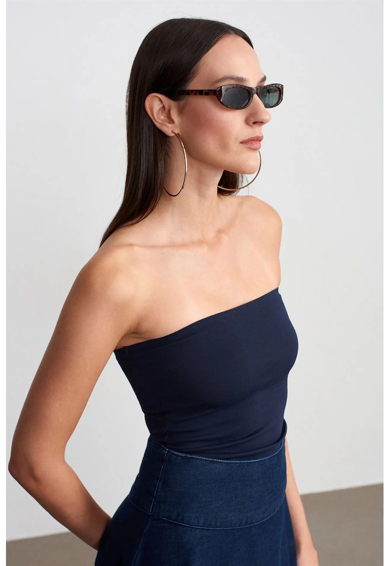 Bluza bandeau - slim-fit - Albastru Marin - bumbac - poliester - elastan