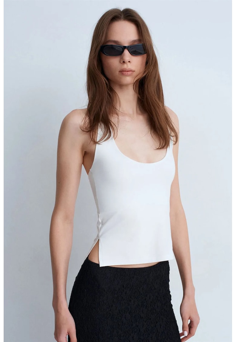 Bluze dama - Bluza DILVIN cu guler halter - decupaje - alb - 47% modal - 46% bumbac - 7% elastan -