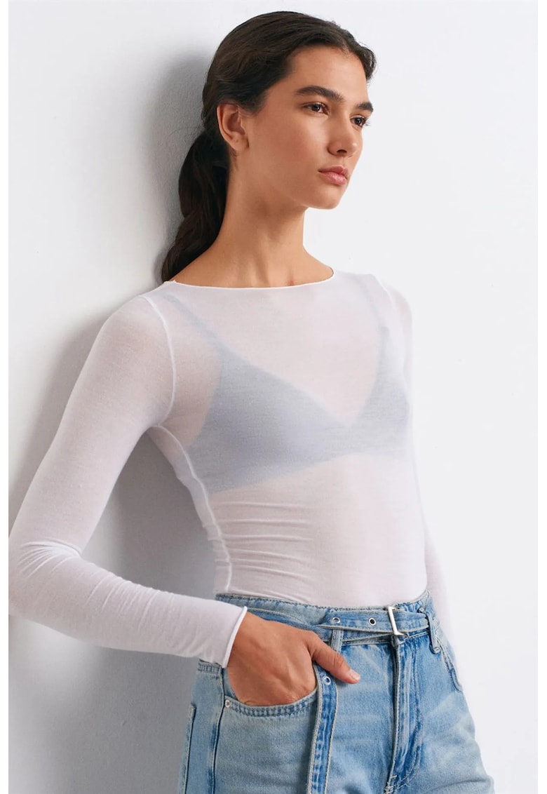 Bluze dama - bluza tricotata - maneca lunga - alb - elastic