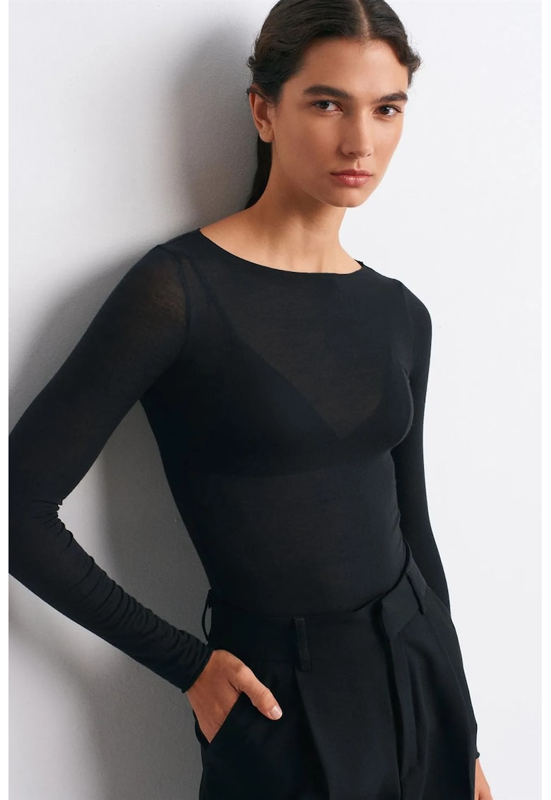Bluze dama - bluza tricotata slim fit - casual - negru - elastic