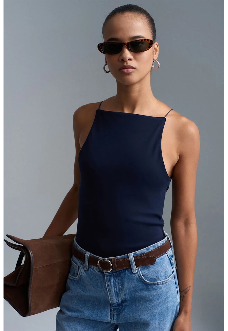 Maiou halterneck - slim fit - Albastru marin - bumbac elastan