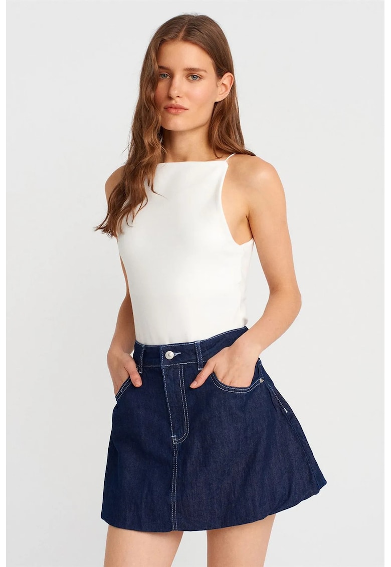 Maiou dama - halterneck - slim fit - alb - bumbac si elastan