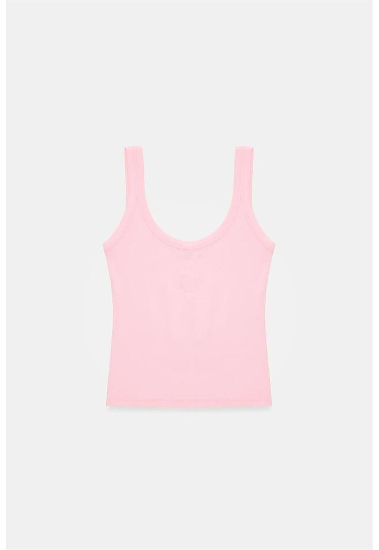 Maiou dama - Bluza Cami Ribbed Crop - roz pudra - casual - bumbac/modal/elastan
