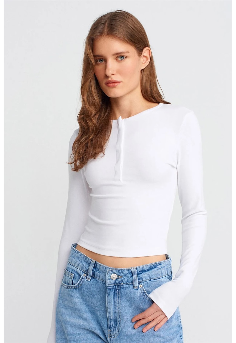 Bluze dama - bluza cu maneca lunga - croiala slim fit - alb - jerseu