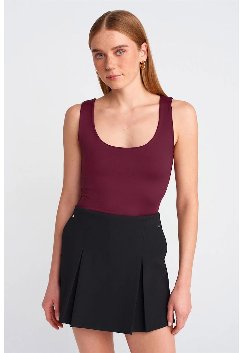 Bluze dama - bluza fara maneci - decolteu patrat - rosu burgundy - jerseu