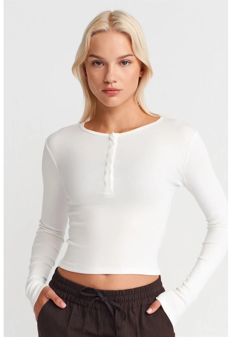 Bluza dama - Bluza Slim Fit - maneca lunga - alb - jerseu