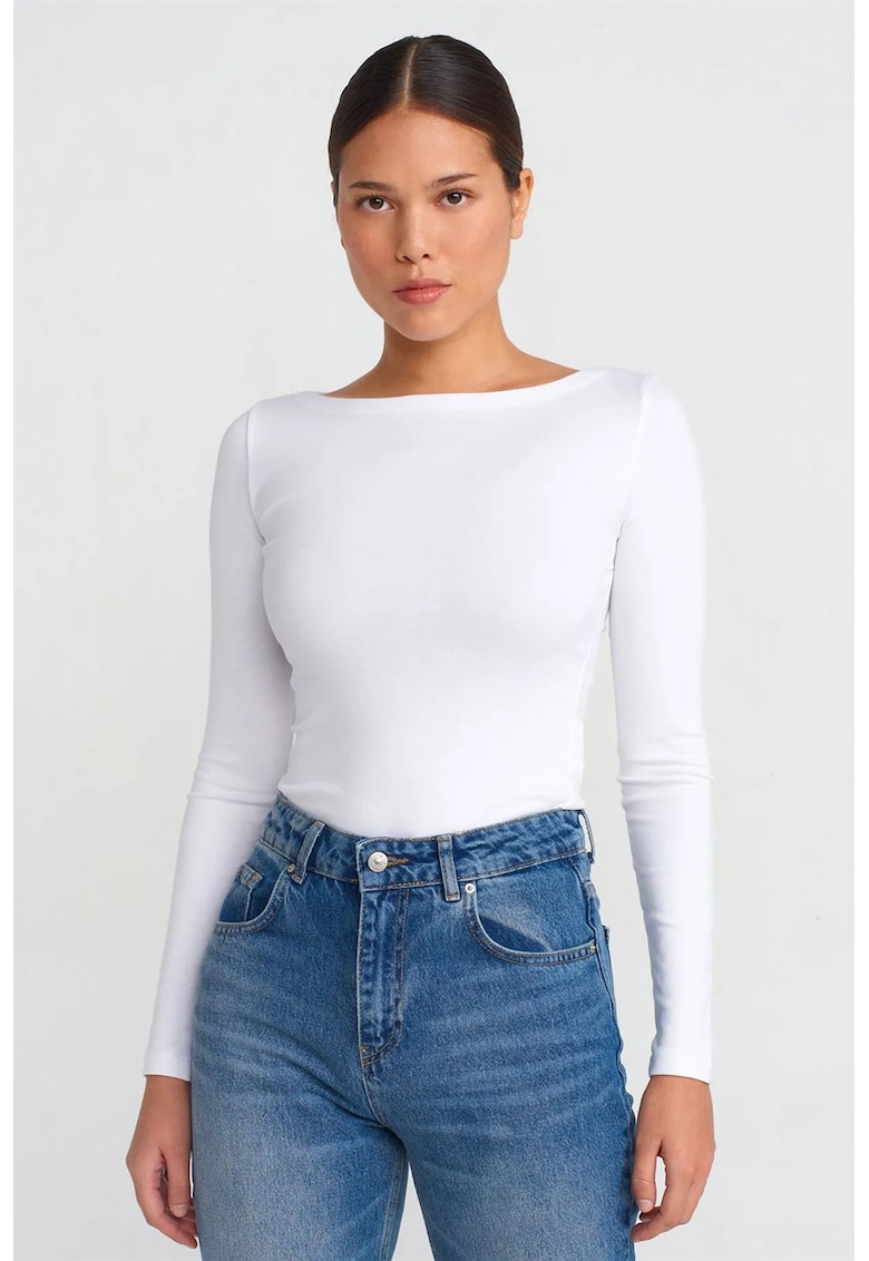 Bluza pentru femei - slim-fit - maneca lunga - alb - amestec bumbac-modal-elastan