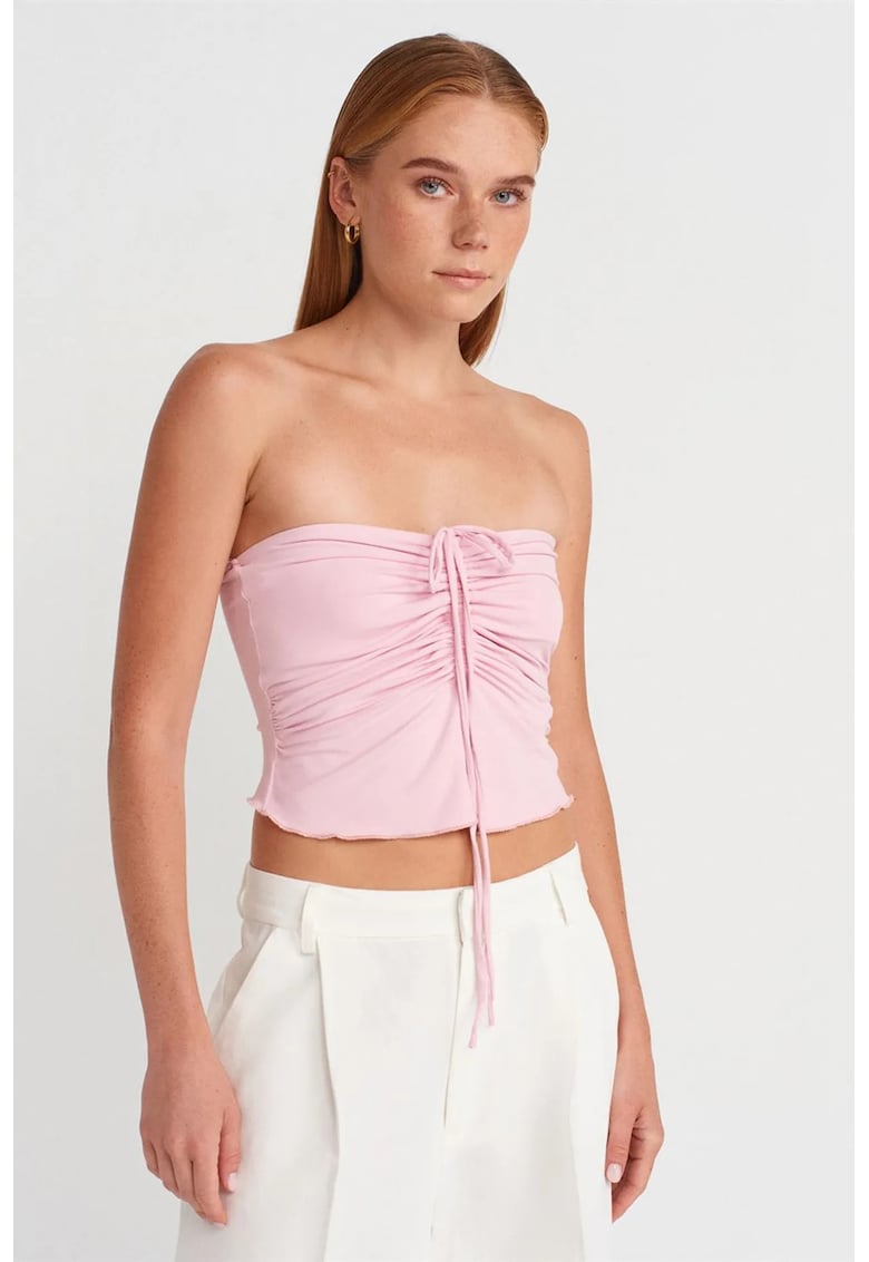 Bluza dama - scurta - roz pudra - detalii cu snur - 93% nailon - 7% elastan
