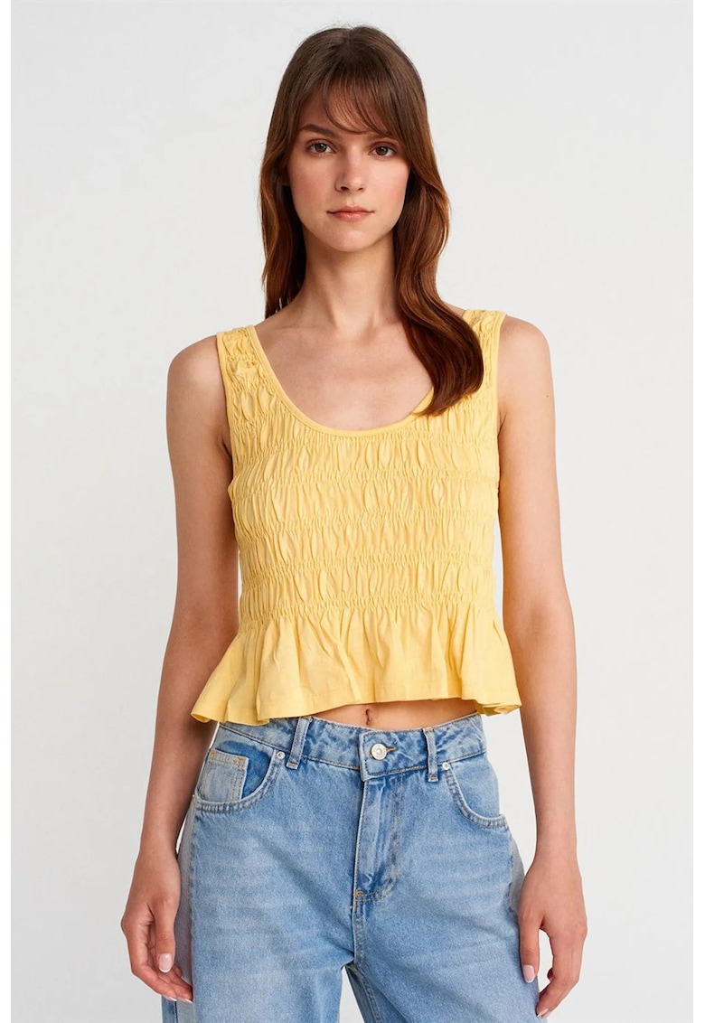 Bluze dama - bluza crop din bumbac-modal texturat - galben lamaie
