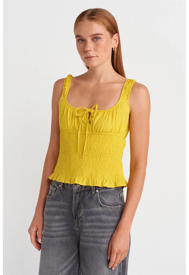 Bluza crop - galben lamaie - detalii cu snur - 70% viscoza - 30% in