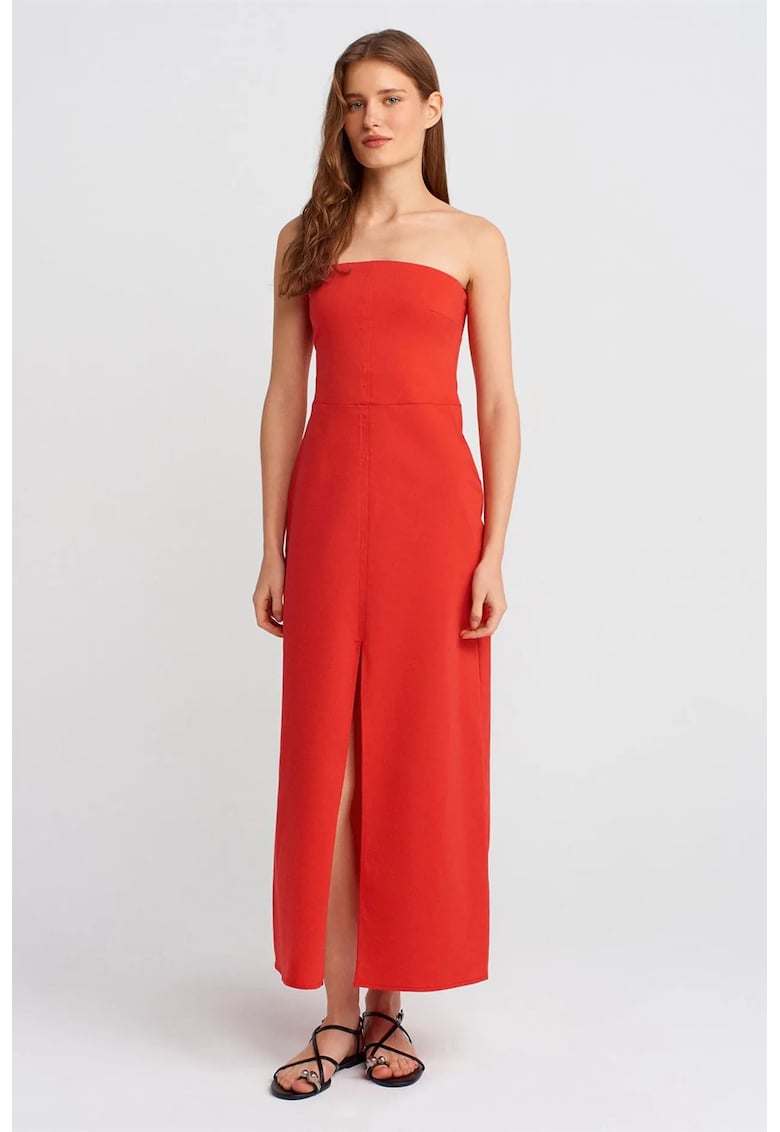 Rochie Midi - Femei - Elegant - Rosu - Bumbac - Poliamida - Elastan