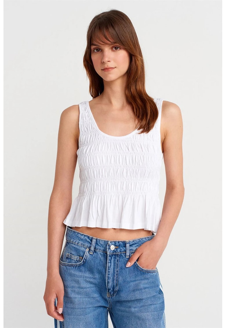 Bluze dama - bluza scurta - volanase - alb - bumbac-modal
