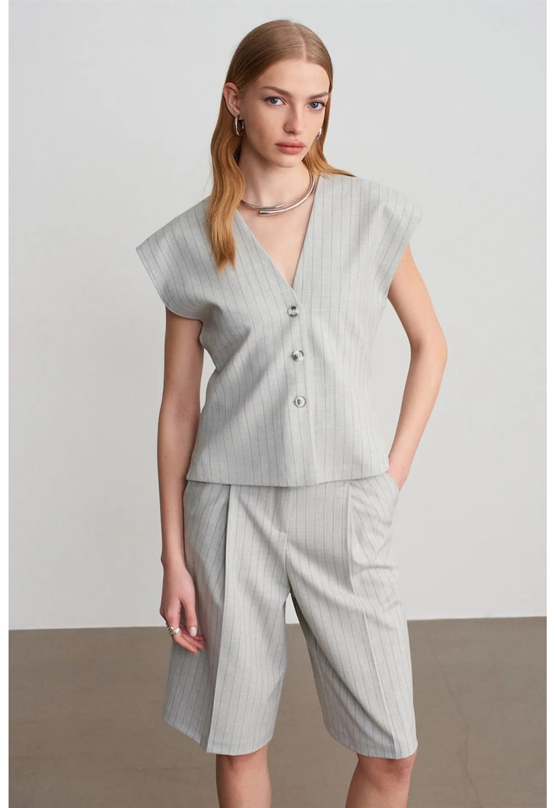 Vesta dama - tesuta - casual - gri deschis - poliester-viscoza-elastan