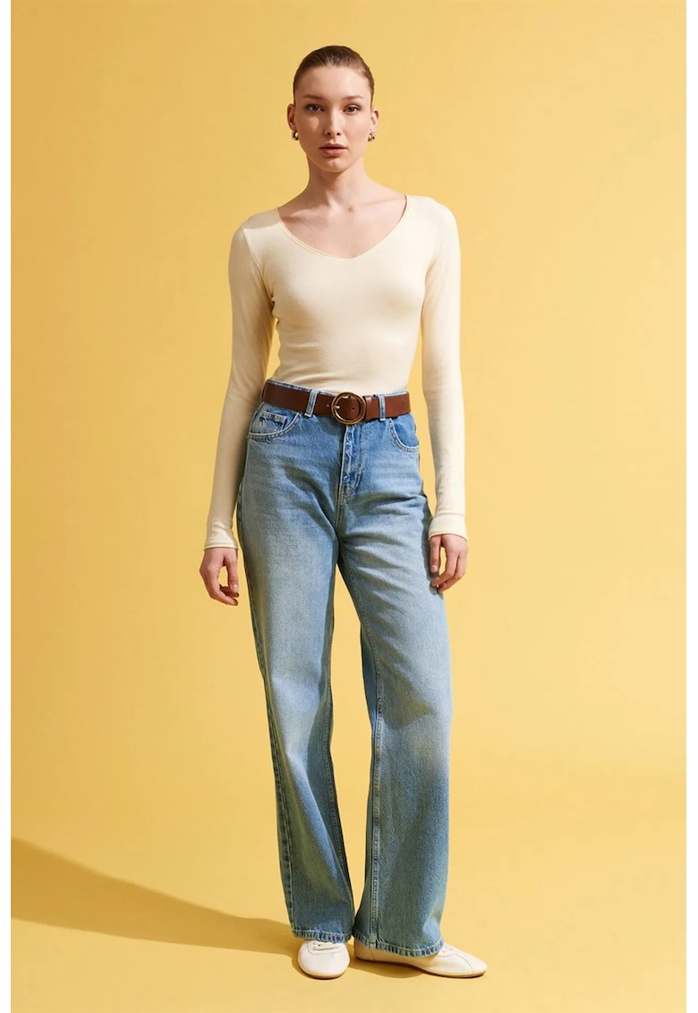 Pulovere dama - pulover slim fit - crem natural - tricot reiat - maneca lunga