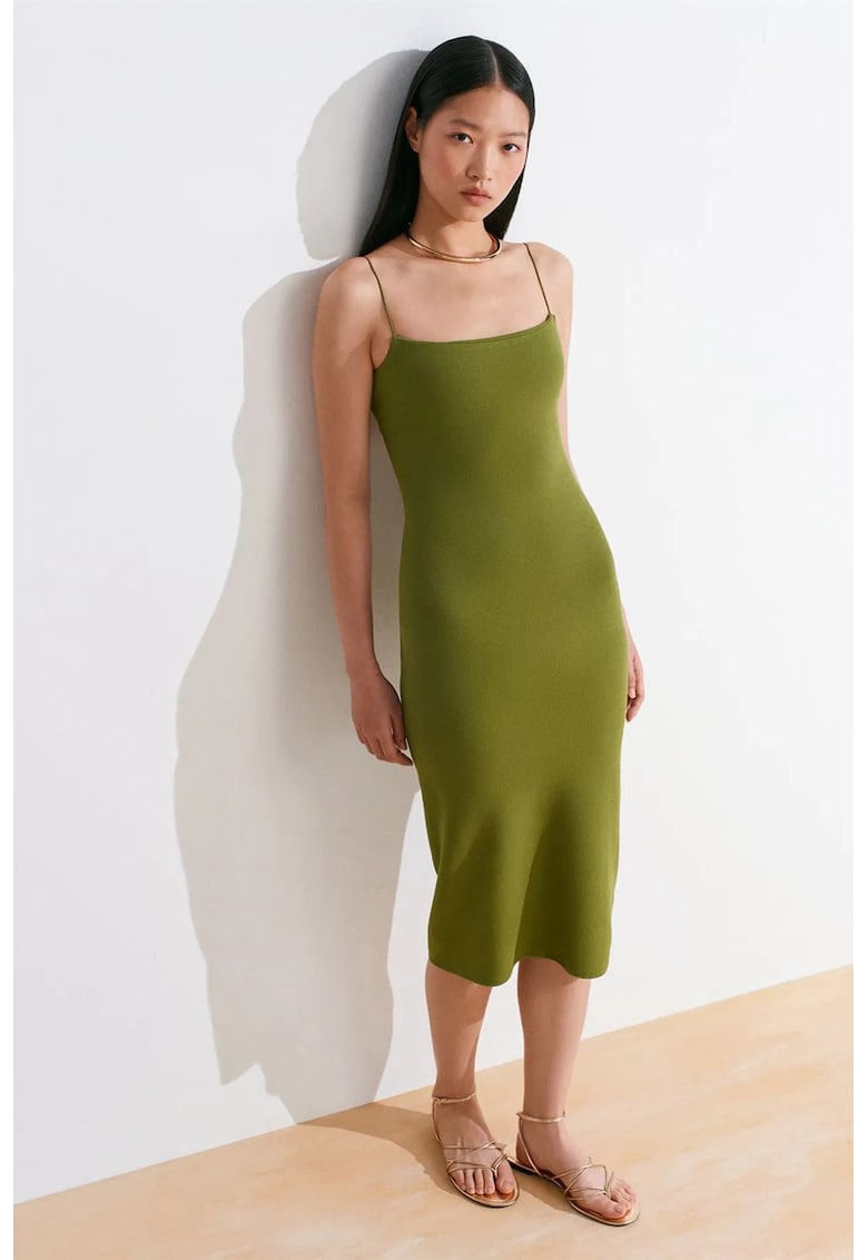 Rochie Midi Femei Bodycon Verde Olive - Decupaje - Viscoza