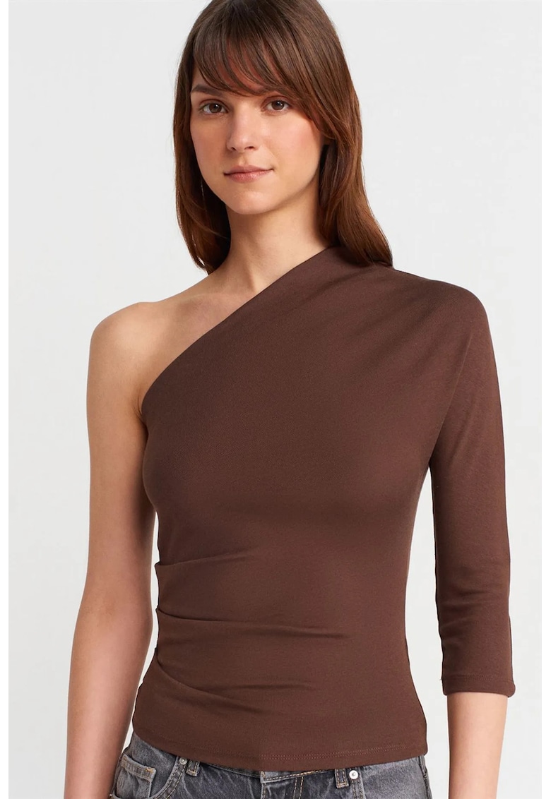 Bluze dama - Bluza cu umeri goi - decupaje - maro castaniu - bumbac-modal-elastan