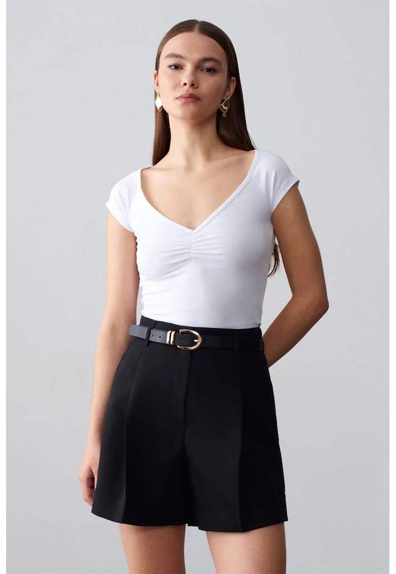 Tricou dama - slim fit - alb - bumbac elastan
