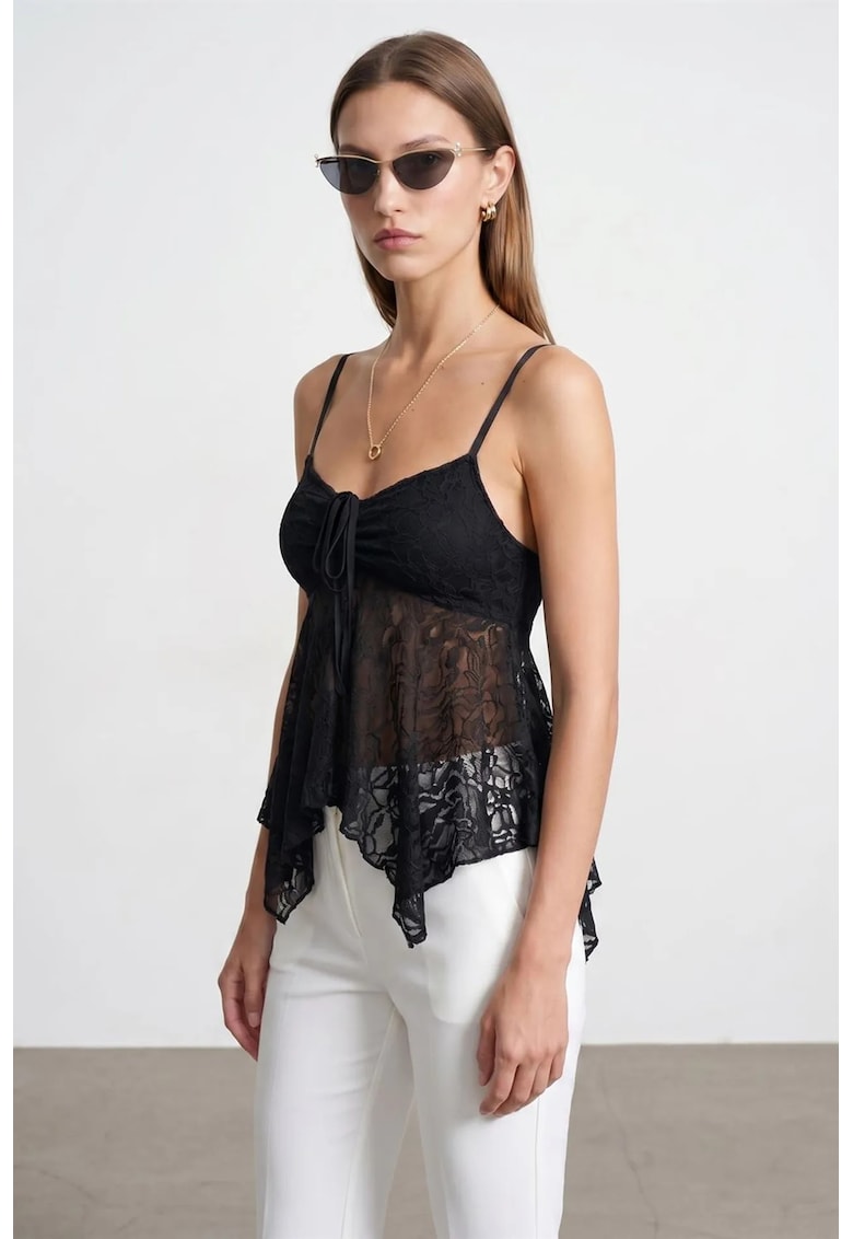 Bluza dama - fara maneci - detalii cu snur - negru - poliamida cu elastan