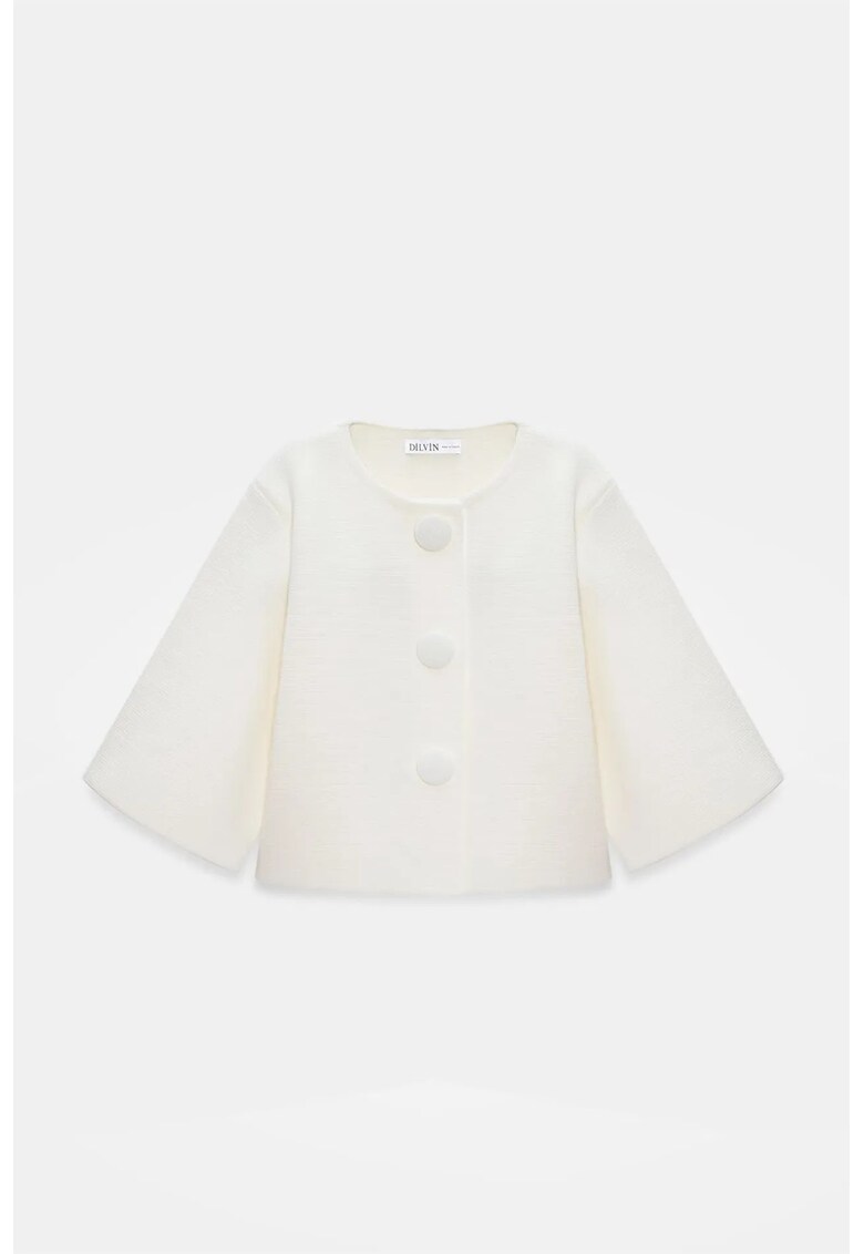 Cardigan scurt - crem natural - acrilic si poliester - cu nasturi - pentru femei -