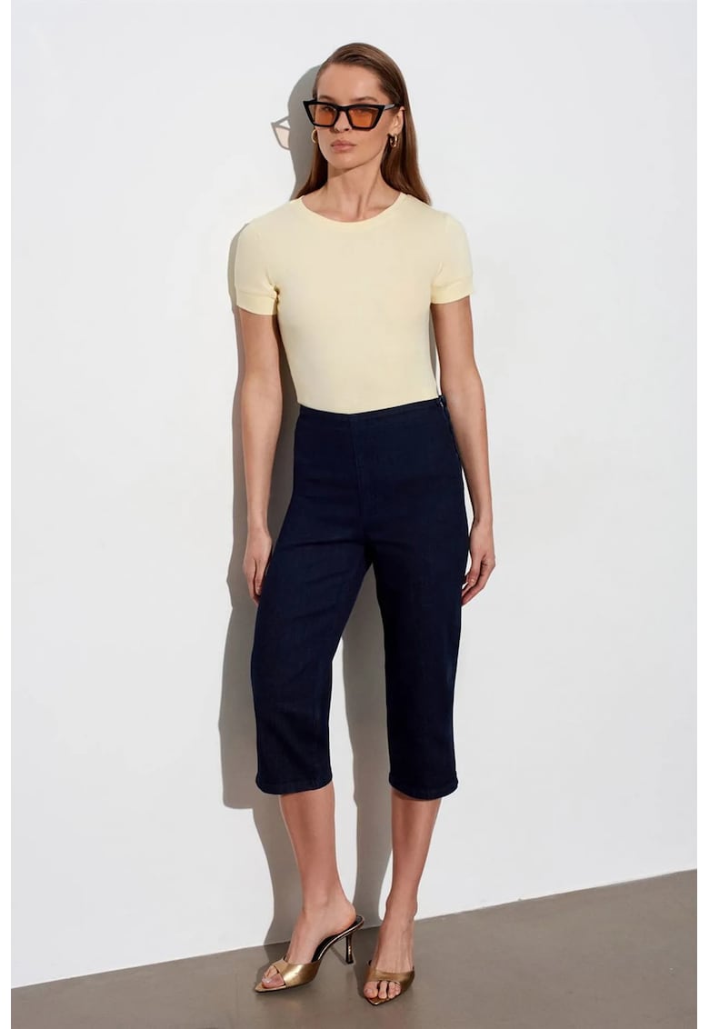 Tricouri dama - tricou cu guler rotund - slim fit - crem natural - bumbac/modal/elastan