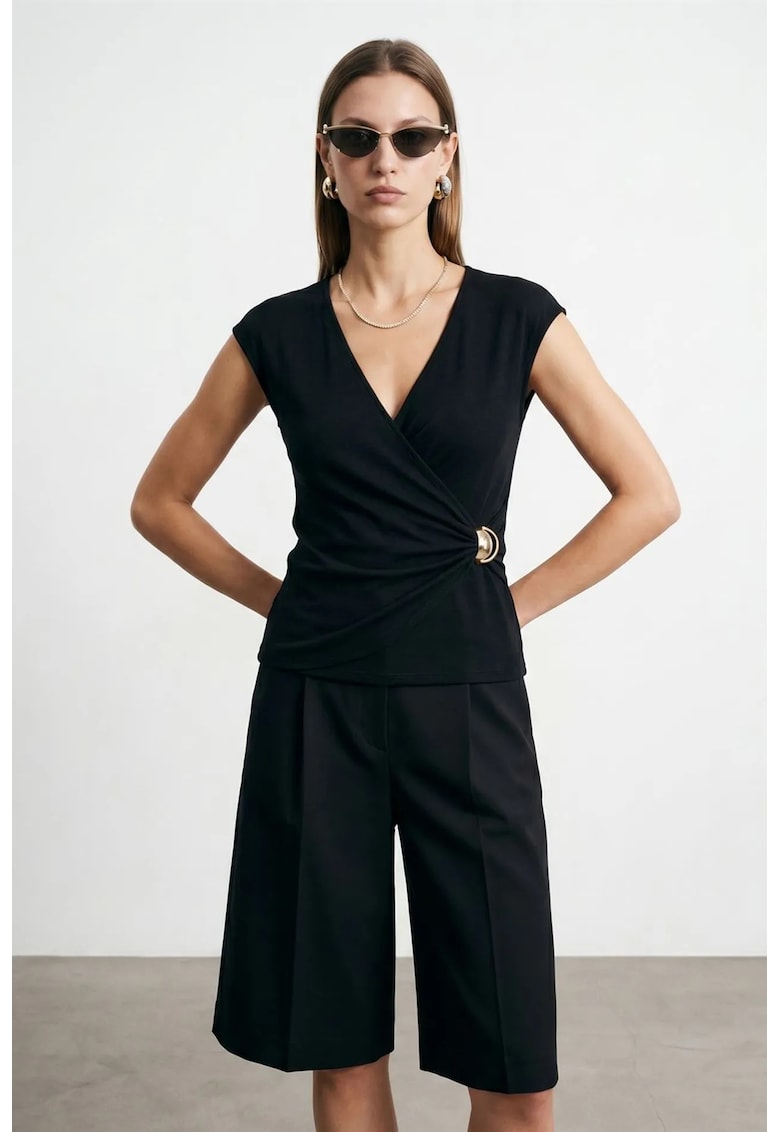 Top dama - tip petrecuta - slim fit - negru - viscoza-nailon-elastan