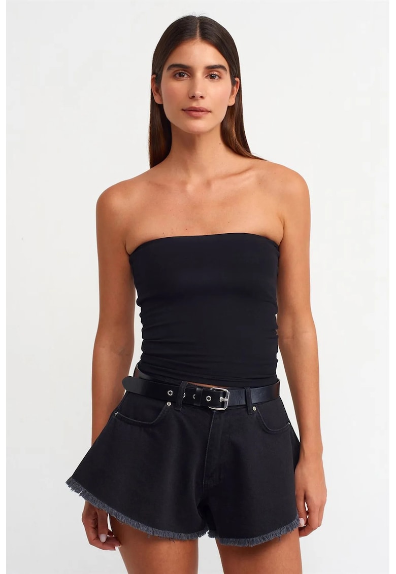 Bluza tip bandeau mulata fara bretele - negru - bumbac cu elastan