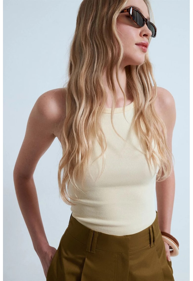 Maiou fara maneci - crem natural - tricot elastic - casual