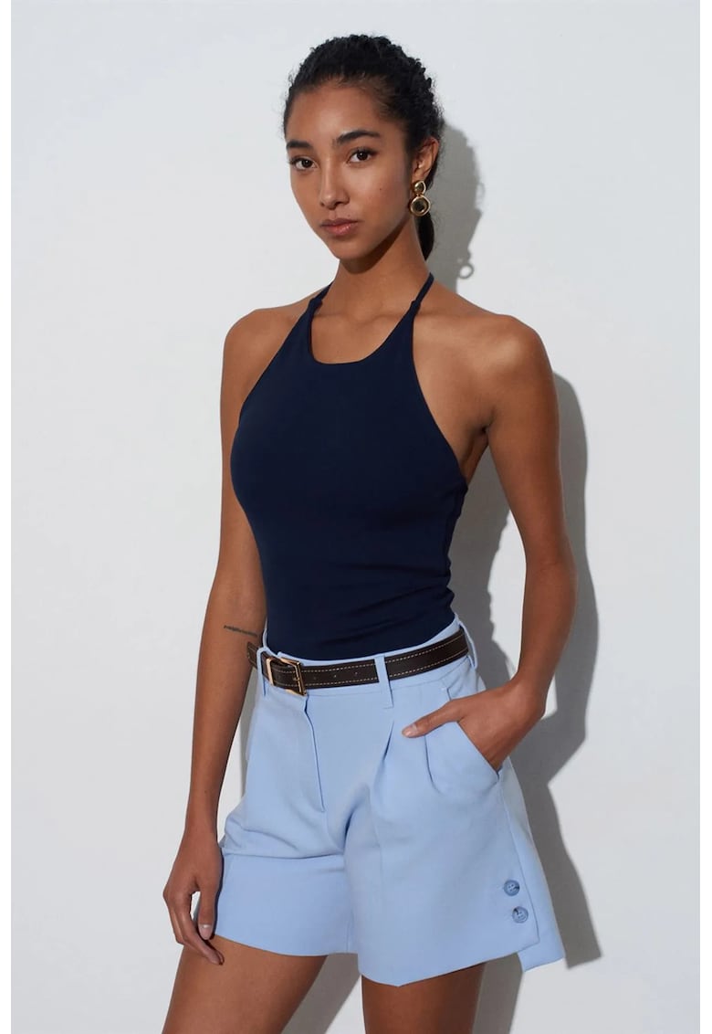 Maiou halterneck - croiala slim - elastic - Albastru Marin - 95% bumbac - 5% elastan