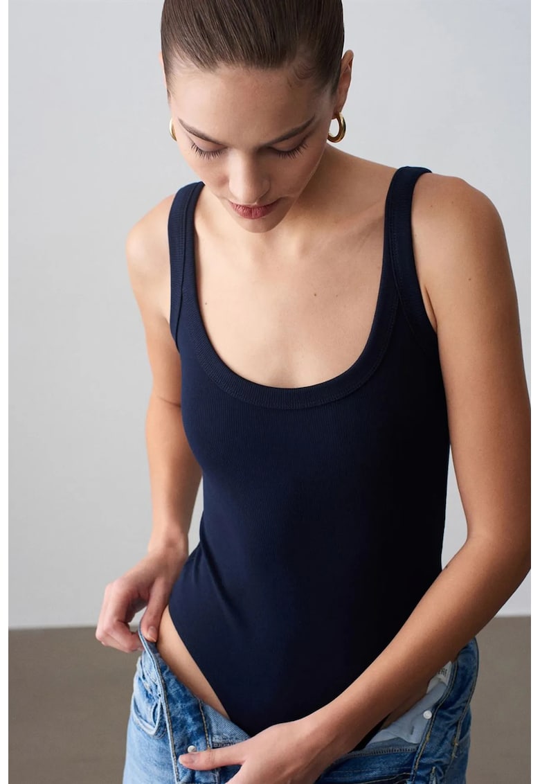 Body fara maneci - albastru marin - bumbac elastic - casual