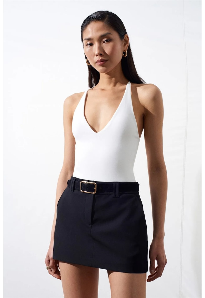 Body Slim Fit cu Decupaje - Alb - Bumbac-Elastan - Femei